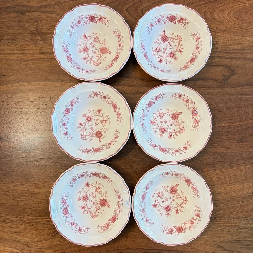Korea Cereal Bowl Pink Floral Scalloped Edge 7 1/4